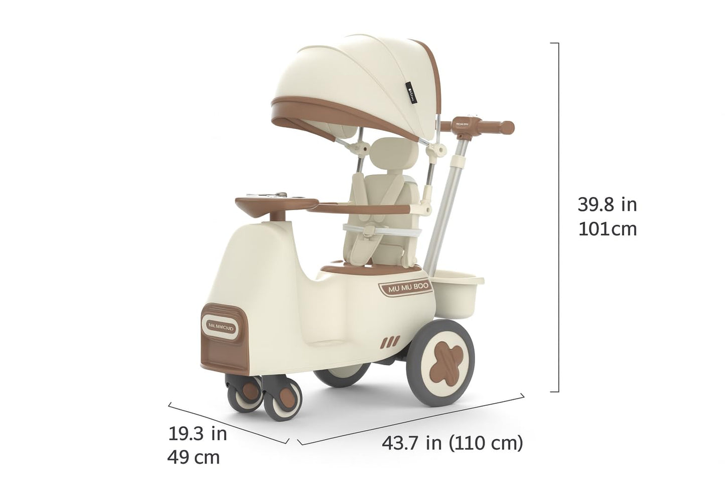 MUMUBOO 3-in-1 Push Ride-On Car Stroller with Automatic Rocking | Innovative Baby & Toddler Solution - No Batteries, No Charging, Just Push & Rock (Beige)