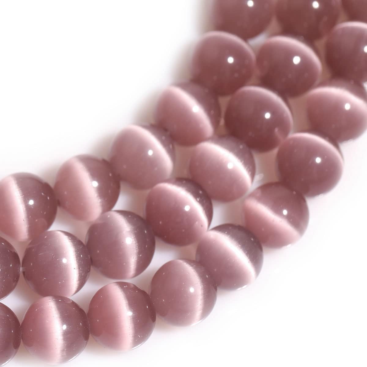 HAAMIIQII 45pcs 8mm Light Purple Cat Eye Beads Round Loose Gemstone Beads for Jewelry Making Strand 15 Inch