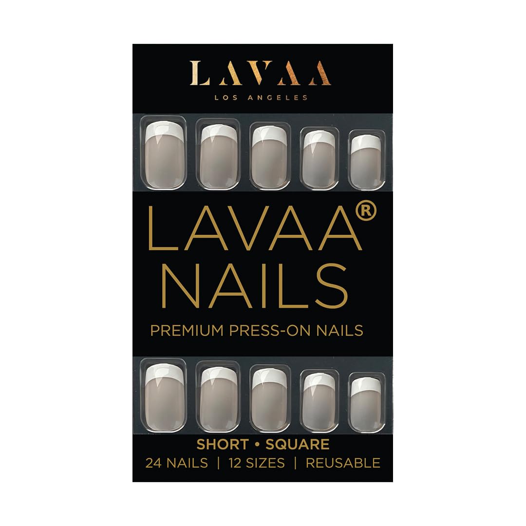 FRENCHIE Press-On Nails by Lavaa Beauty | Medium Square | French Tip on Nude Glossy Base