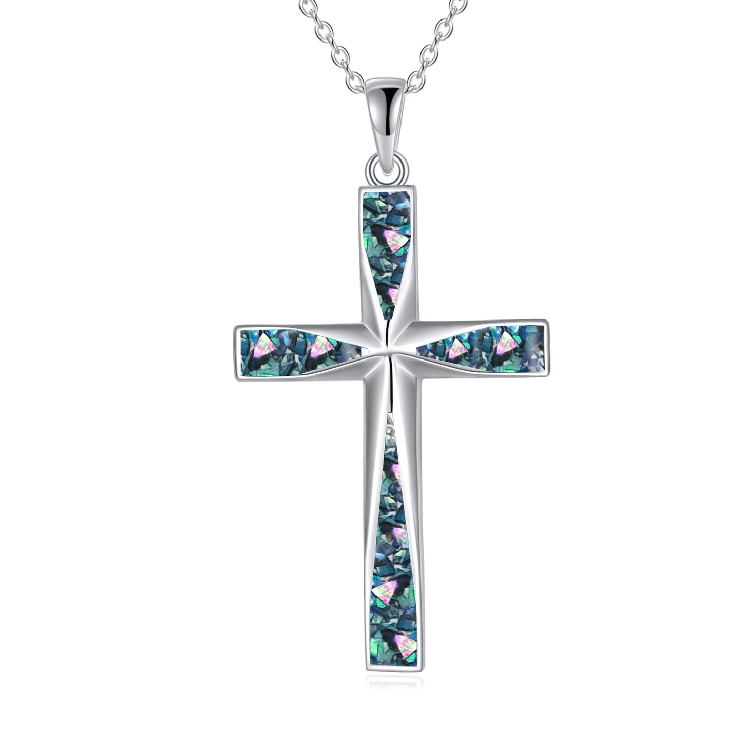 ONEFINITY Cross Necklace Sterling Silver Origami Abalone Shell Cross Pendant Necklace Religious Jewellery Gifts for Women Men