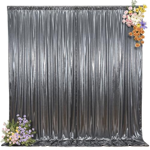 10x10ft Silver Black Backdrop Curtains Wedding Party Glitter Sequin Curtain Backdrop Fabric Shimmer Drapes Backdrop Bridal Shower Birthday Christmas Photoshoot Background Photography 5x10FT，2 Panels - color: Silver Black, size: 10ft X 10ft(2 Panels 5ft X