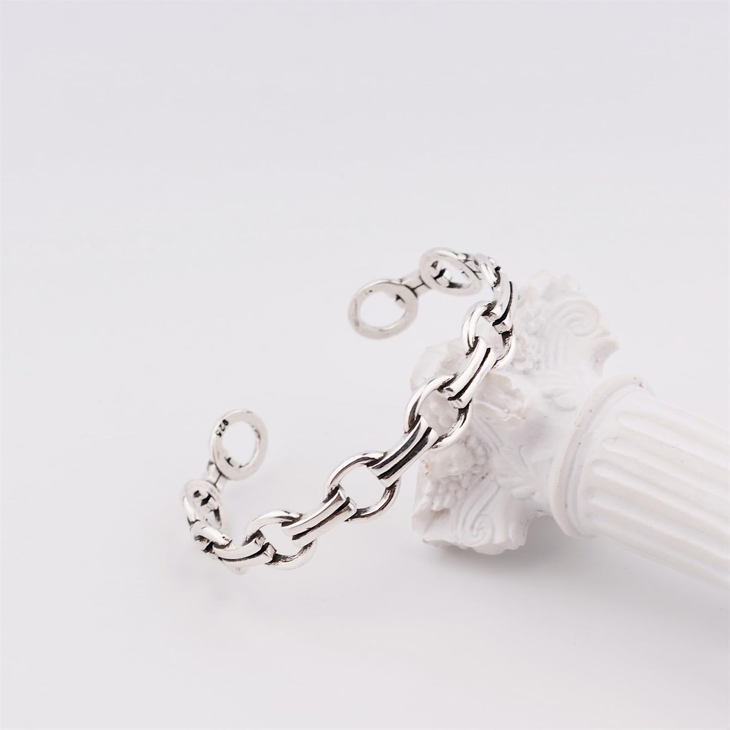 Handmade 925 Sterling Silver Bangle Bracelets For Women Men Round Chain Link Bangle Bracelets Dual Layered Hollow Cuff Bangles Open Adjustable Bangle Bracelets For Women Simple Silver Bangles Gifts