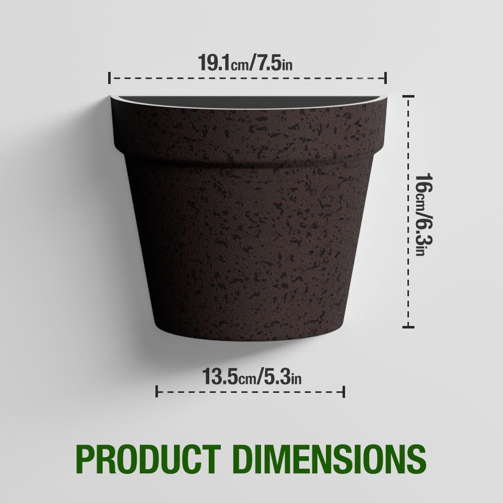 Asnext 2 Pack Plastic Wall Planter for Indoor Plants, 7.5 Inch Hanging Wall Planter Pots, Wall Mounted Succulent Planters (Iron)
