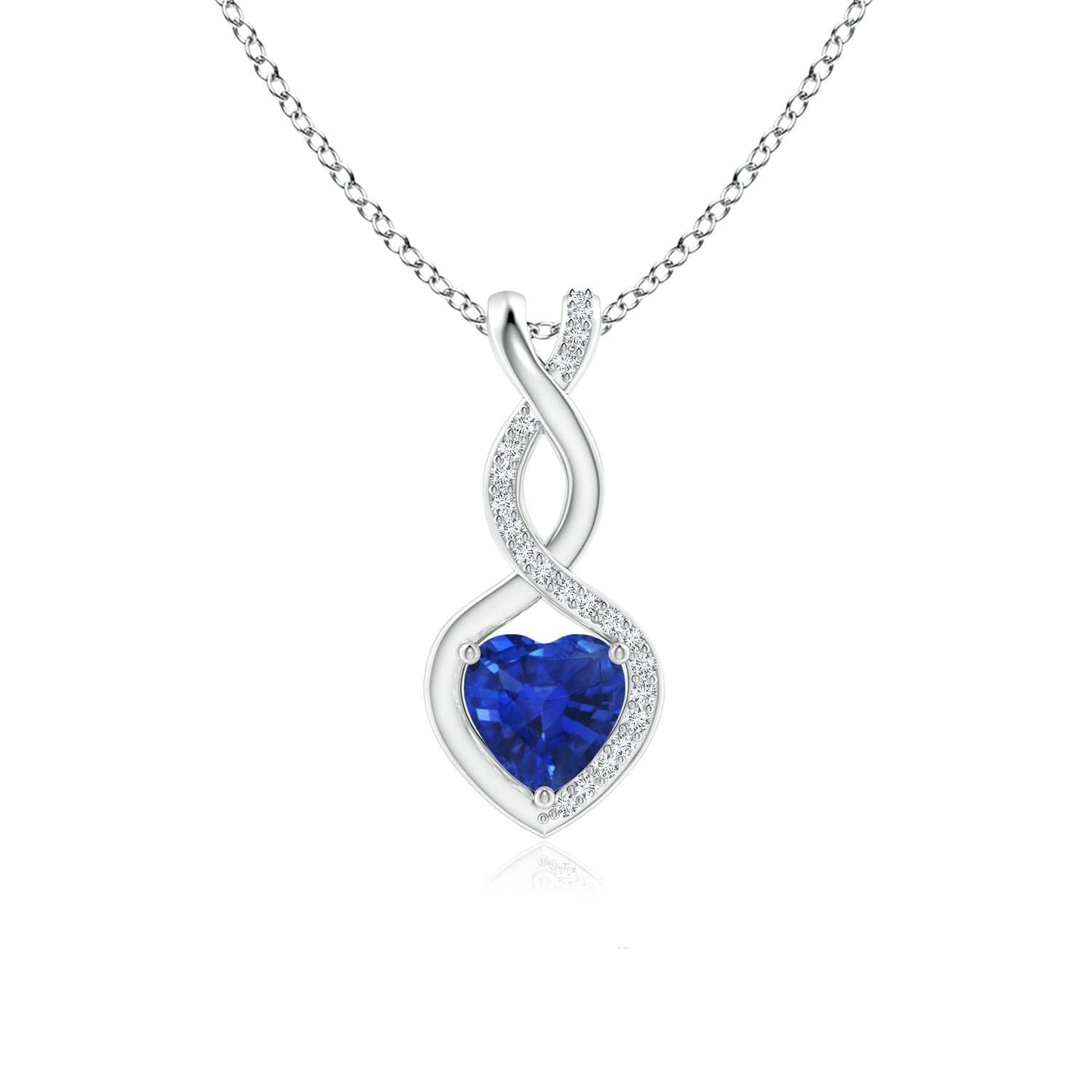 Angara Natural Blue Sapphire Pendant for Women | Heart-Shaped Blue Sapphire Infinity Pendant with Diamond Accents in Sterling Silver | September Birthday, Gemstone Jewelry Gift | AAA | 4mm