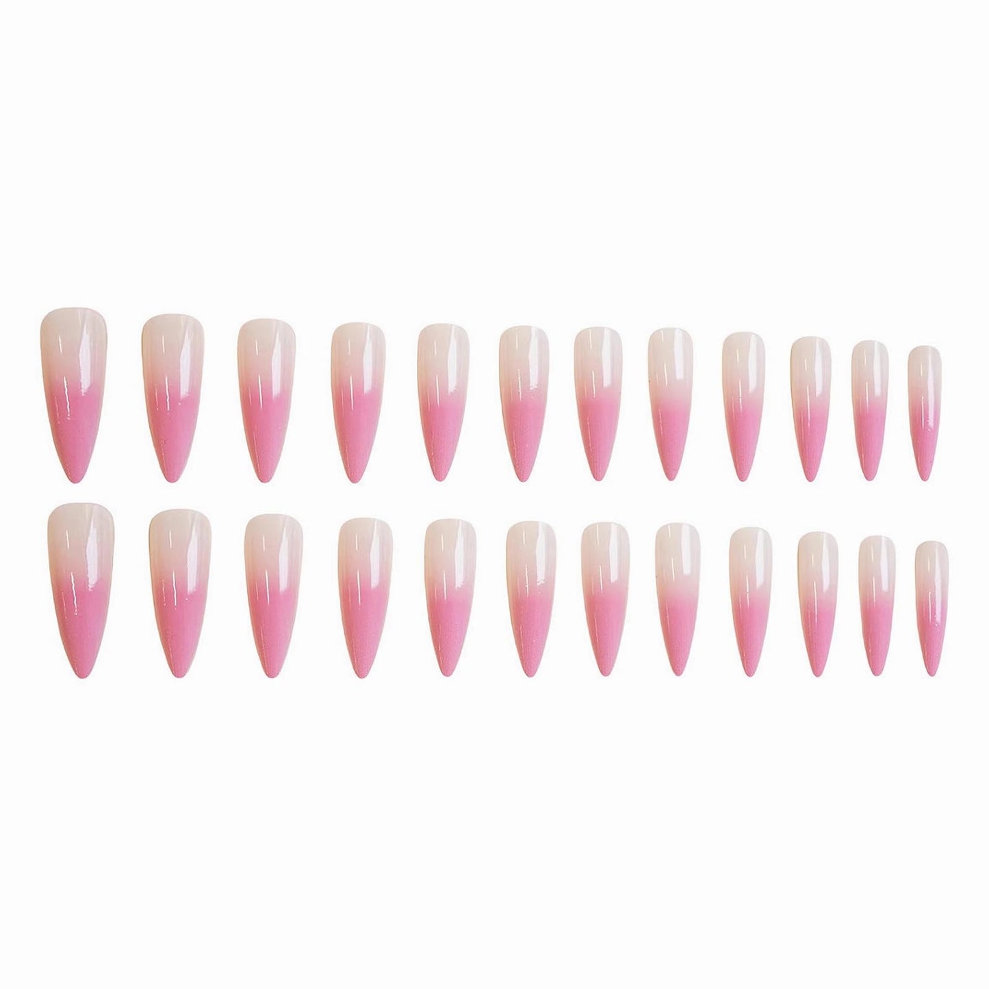 MISUD Press on Nails - Long Stiletto Fake Nails with Pink Ombre, Acrylic Gradient Design 24 pcs