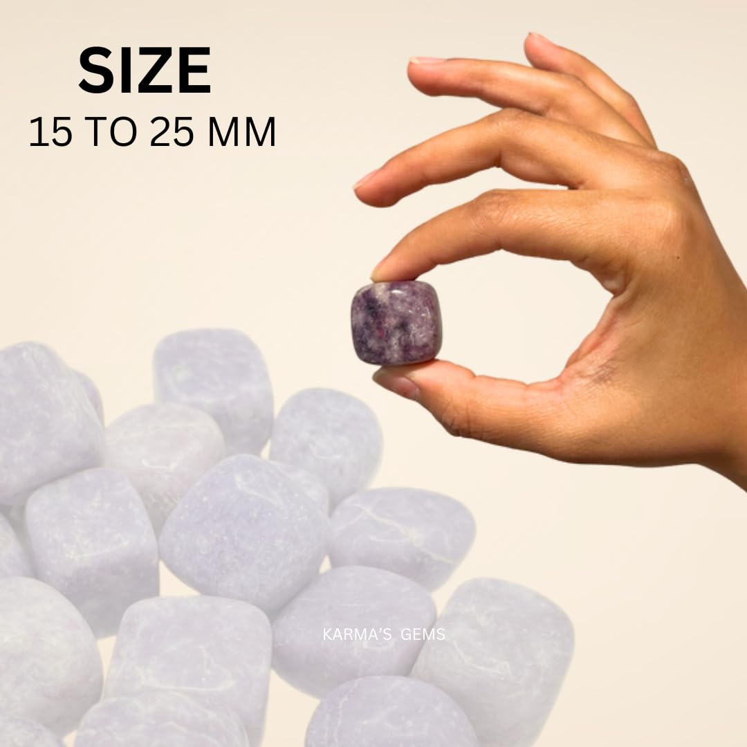 Karma Gems Lepidolite Tumbled Stones Natural Crystal Kit for Reiki Healing Crystal Polished, Tumble Stones, Chakra Balancing, Reiki Gift, Home Decor (15-25 MM)