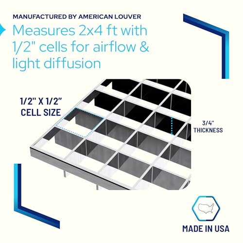 KASTLITE Chrome Egg Crate Fluorescent Light Covers - 23 5/8” x 47 5/8” Polystyrene Drop Ceiling Grid Diffuser & HVAC Air Vent Grille - 1/2"x1/2"x3/8" Cell Eggcrate Panels, 3-Pack - Manufactured in USA - color: Chrome