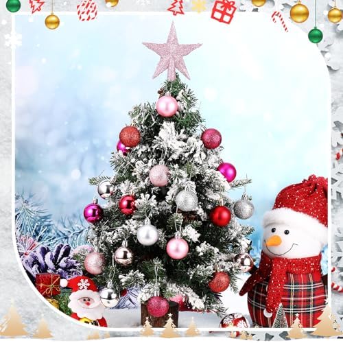 RoundFunny 25 Pcs Mini Christmas Balls Ornaments Set 1.57 Inch Christmas Day Ball Topper Star Tree Hanging Ornaments for Party Decoration(Fresh Colors)