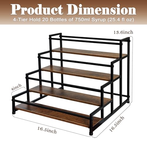 Klxuyuo 4-Tier Coffee Syrup Rack for 20 Bottles (750ml)–Sturdy Coffee Syrup Organizer Holder for Kitchen, Café, Office - size: Large 4 tier
