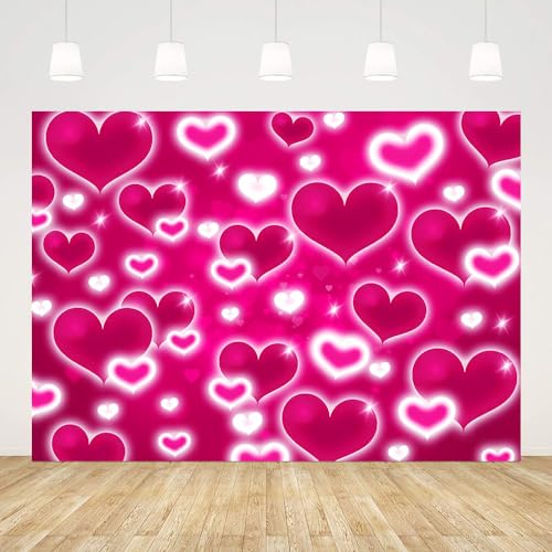 AIBIIN 8x6ft Hot Pink Heart Backdrop - color: Hot Pink, size: 8x6ft