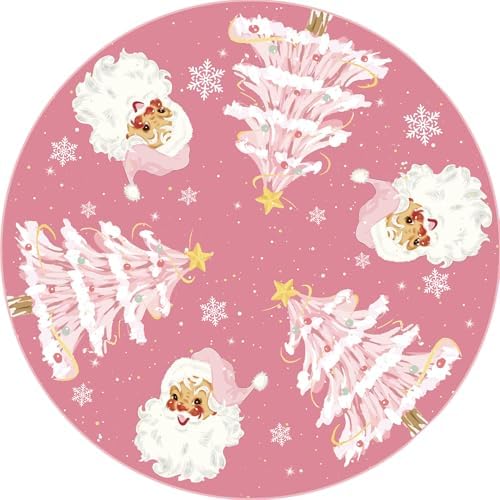 Christmas Tree Cover, Blush Holiday Skirts, Santa Claus Tree Mat, Pink St. Nick Decor, for Family Room, Bedchamber, Patio, Inside, Outside, Festive Christmas Ornaments