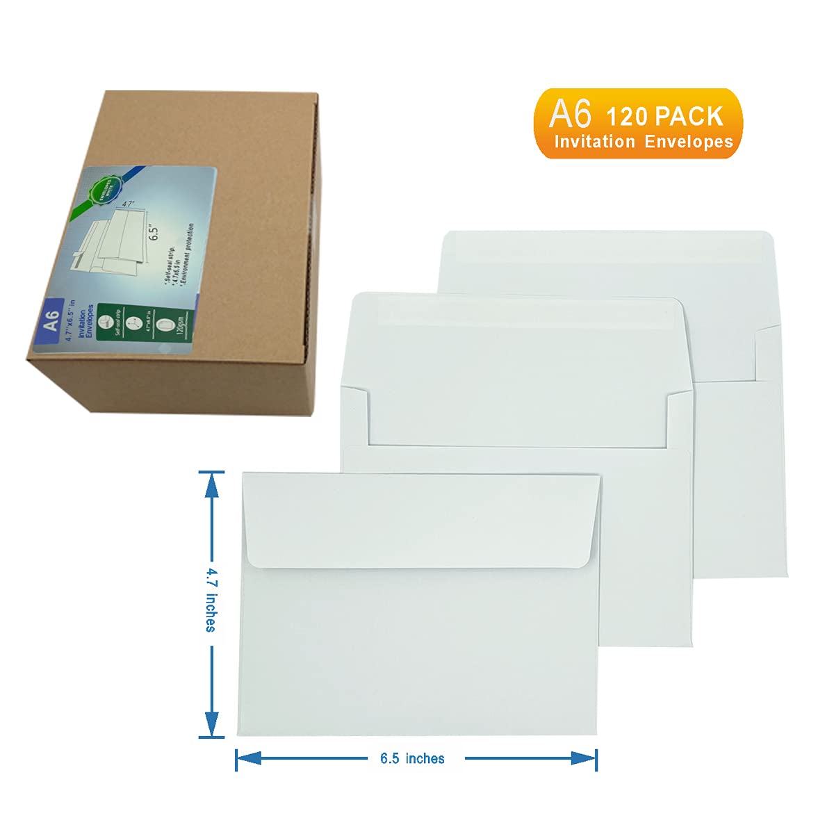 A6 Invitation envelopes（120 PCS 4.7x6.5 in） - windowless design 120GSM white paper envelopes with printabl quick self-seal for invitations, greeting cards, photos invoices
