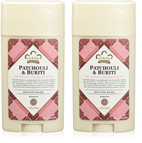 Nubian Heritage Patchouli & Buriti 24 Hour Deodorant Stick, 2.25 Ounce (Pack of 2)