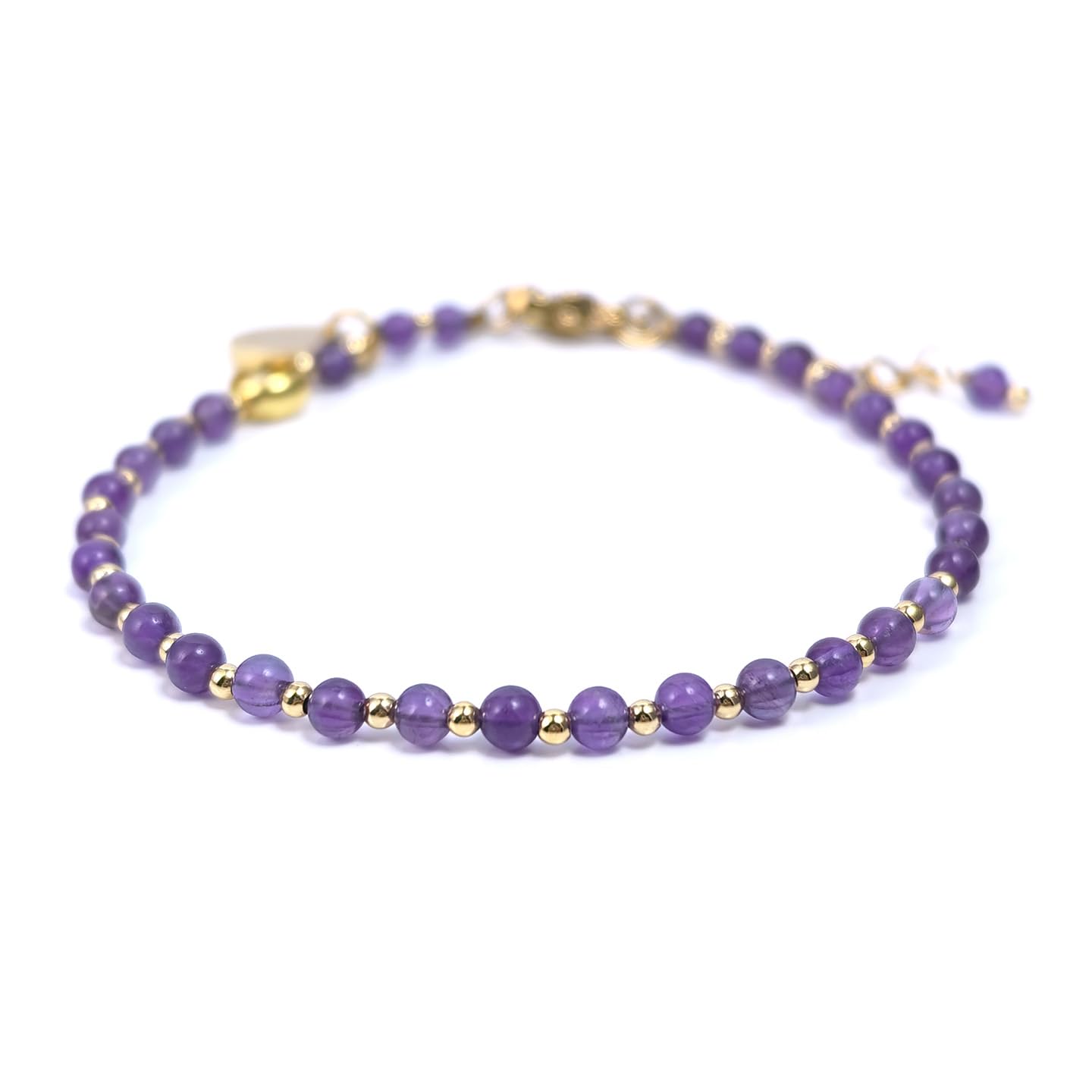Morchic 3mm Purple Amethyst Quartz Natural Gemstone Beaded Bracelet for Women, Dainty Charm Jewelry, Adjustable 7.1-8.6", Ideal Birthday Holiday Gift