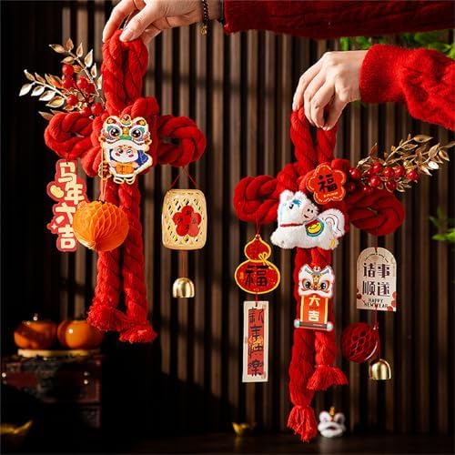 Handcrafted Cotton Thread Chinese Knot Ornament New Year Pendant for Holiday Parties and Gifting Easy Install Cotton Knot Wall Pendant with Hook for Holiday Parties Social