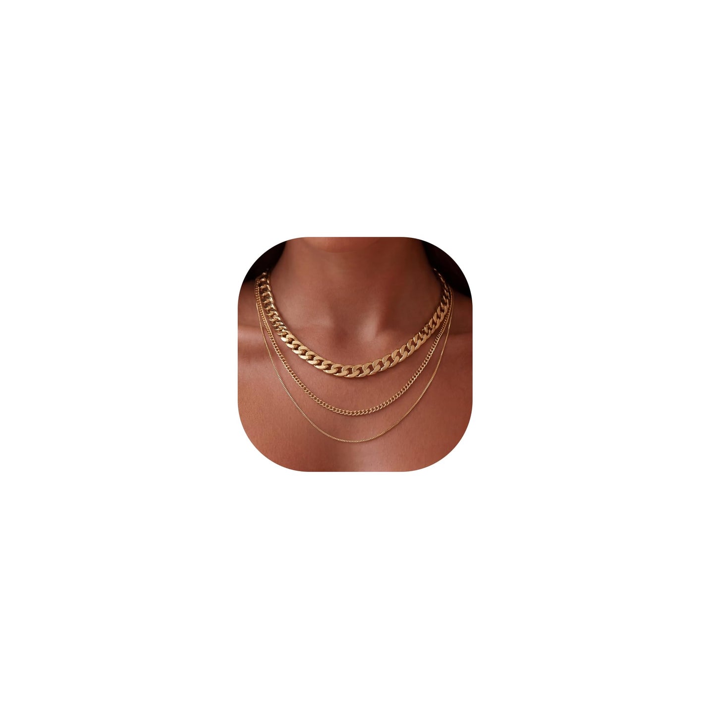 Freekiss Layered Gold Necklaces for Women - 3 Strands Chunky Cuban Chain and Dainty Choker Stack, Trendy Y2K Gold Jewelry Set, Adjustable Simple Party Gift