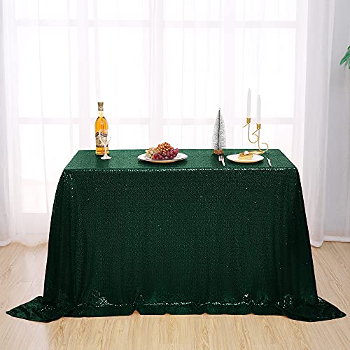 Nanbowang Dark Green Rectangular Sequin Tablecloth - 102" x 60" - Perfect for Parties & Elegant Dining Affairs - size: 102" x 60" (Rectangular)