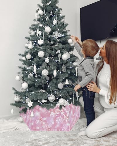 Christmas Snowflake Christmas Tree Collar Tree Box Stand Cover,Artificial/Pencil/Silm/Skinny Tree Ring 4 Packs Collapsible Tree Skirt for Christmas Xmas Tree,Gradient Marble Blush Pink 17"x10"