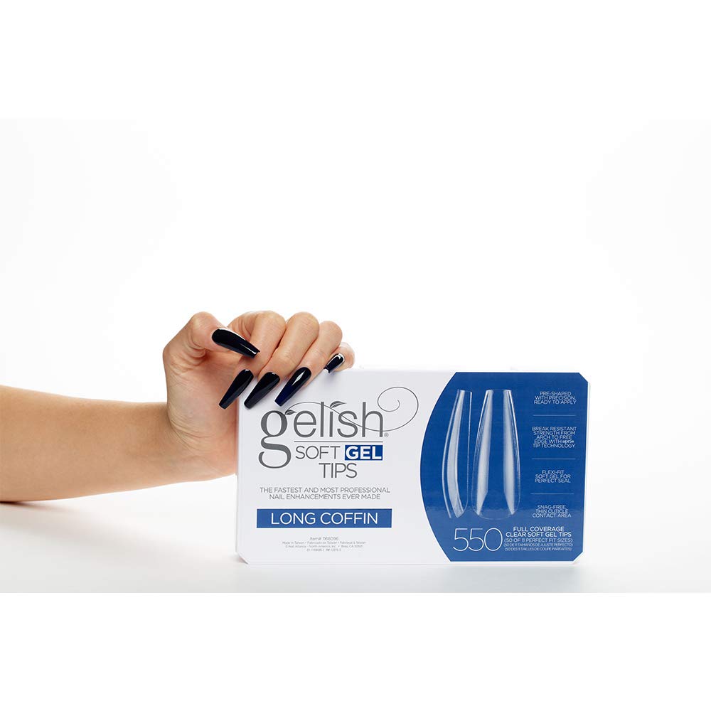 Gelish Soft Gel™ Tips - 550 Count Professional Quality Press on Nails Extension for Strong, Long-Lasting Manicures – Easy Application, Natural Look, Pre-shaped False Nail (Long Coffin)