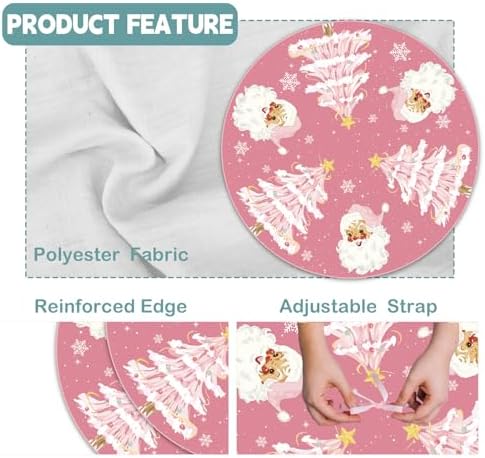 Festive Tree Skirt, Pink Christmas Mat, Kris Kringle Tree Wrap, Rosy Santa Accents, for Den, Nursery, Yard, Indoors, Outdoors, Seasonal Xmas Decor