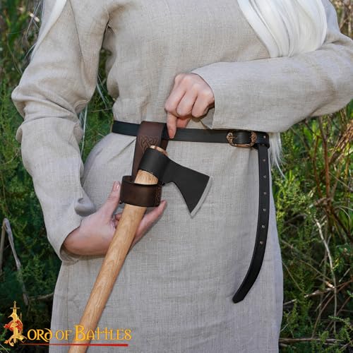 Lord of Battles Medieval Genuine Leather Axe Frog | Axe Holster with Belt Loop | Waist Holder for Axes, Tools - color: Celtic - Brown