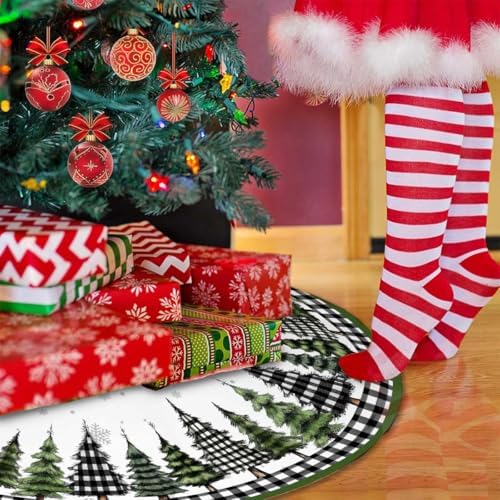 Christmas Tree Skirt 36inch Green Buffalo Plaid Farmhouse Decor