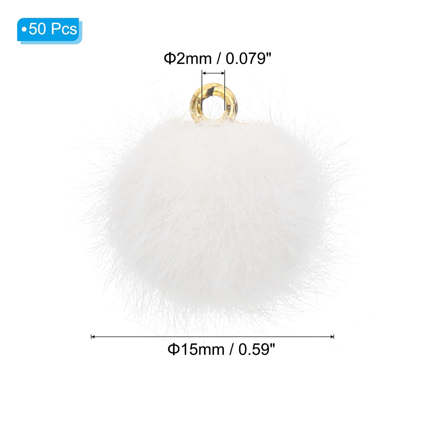 Patikil 50pcs Pom Poms Charm, Pompoms Pendants Balls Small Fluffy Tassel Bulk for Crafts Jewelry Making, White