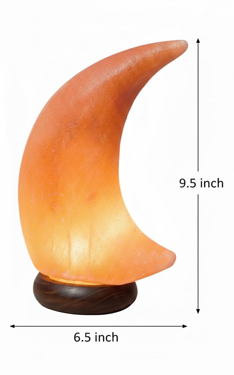 NatureBoost NB Himalayan Pink Salt Lamp – Moon Shape – Hand-Carved Natural Crystal with Wooden Base dimmer Switch with a Pair of Bulbs