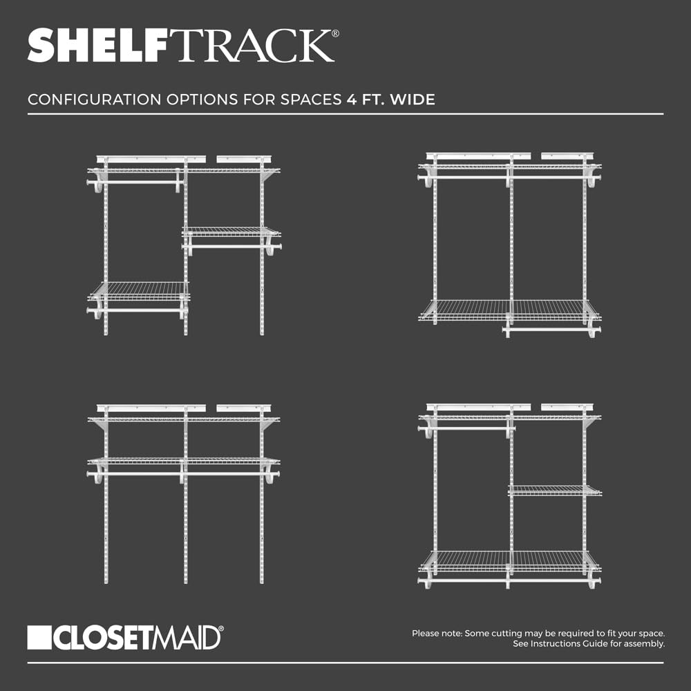 ClosetMaid ShelfTrack Wire Closet Organizer System, Adjustable from 4 to 6 Ft., With Shelves, Clothes Rods, Hardware, Durable Steel, White