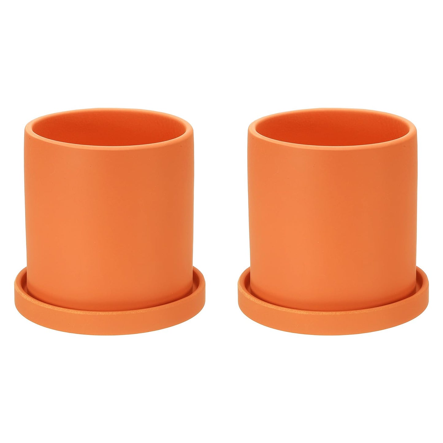 PATIKIL 4.3 Inch Ceramic Plant Pots, 2 Pack Modern Flower Planters with Drainage Holes and Tray for Decorate Home Indoor Plants Succulent Herb, Orange