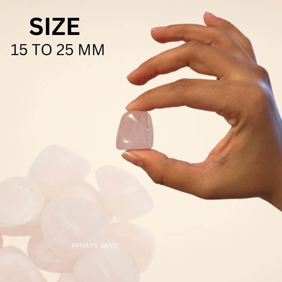 Karma Gems Rose Quartz Tumbled Stones Natural Crystal Kit for Reiki Healing Crystal Polished, Tumble Stones, Chakra Balancing, Reiki Gift, Home Decor (15-25 MM)