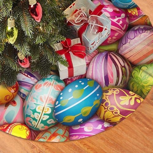 Christmas Tree Skirt, Colorful Easter Eggs Easter Spring Holiday Xmas Large Tree Mat, Party Decorations 48" inches