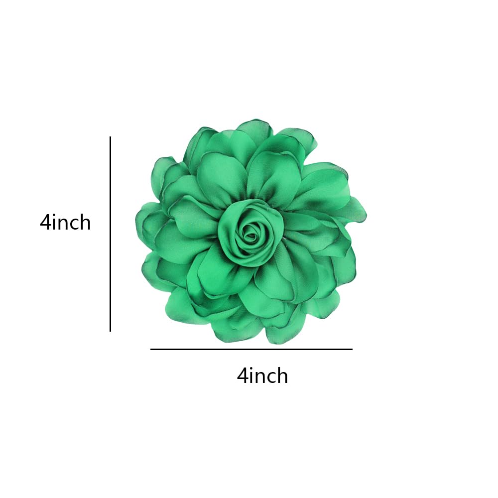 Elegant Large Cloth Flower Brooches Big Camellia Flower Pin for Women Dainty Cloth Fabric Rose Brooches Dress Skirt Scarf Hat Pins Clothing Decoration Accessories (Green A)