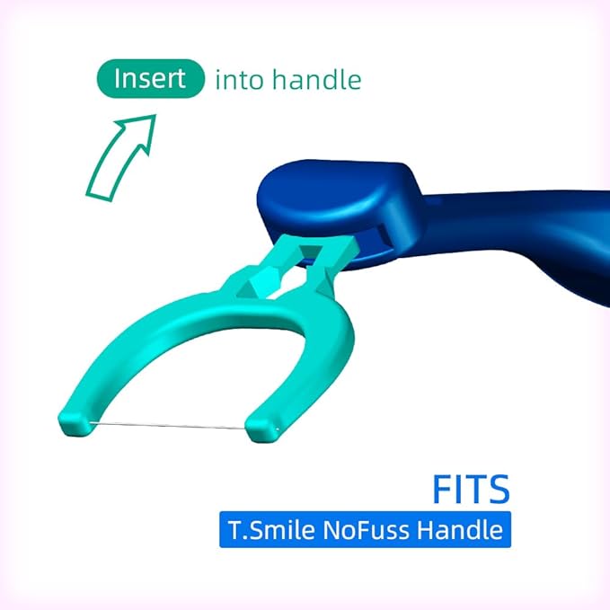 T.Smile NoFuss Dental Flosser Kit, 5-inch Long Handle & Refill Heads, Extra-Strength Floss for Comfortable Clean, Fluoride Free (120 Extra-Strength Floss Refills)