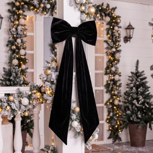 Gejoy 47 x 16 Inch Large Black Halloween Bows Velvet Bow for Front Door