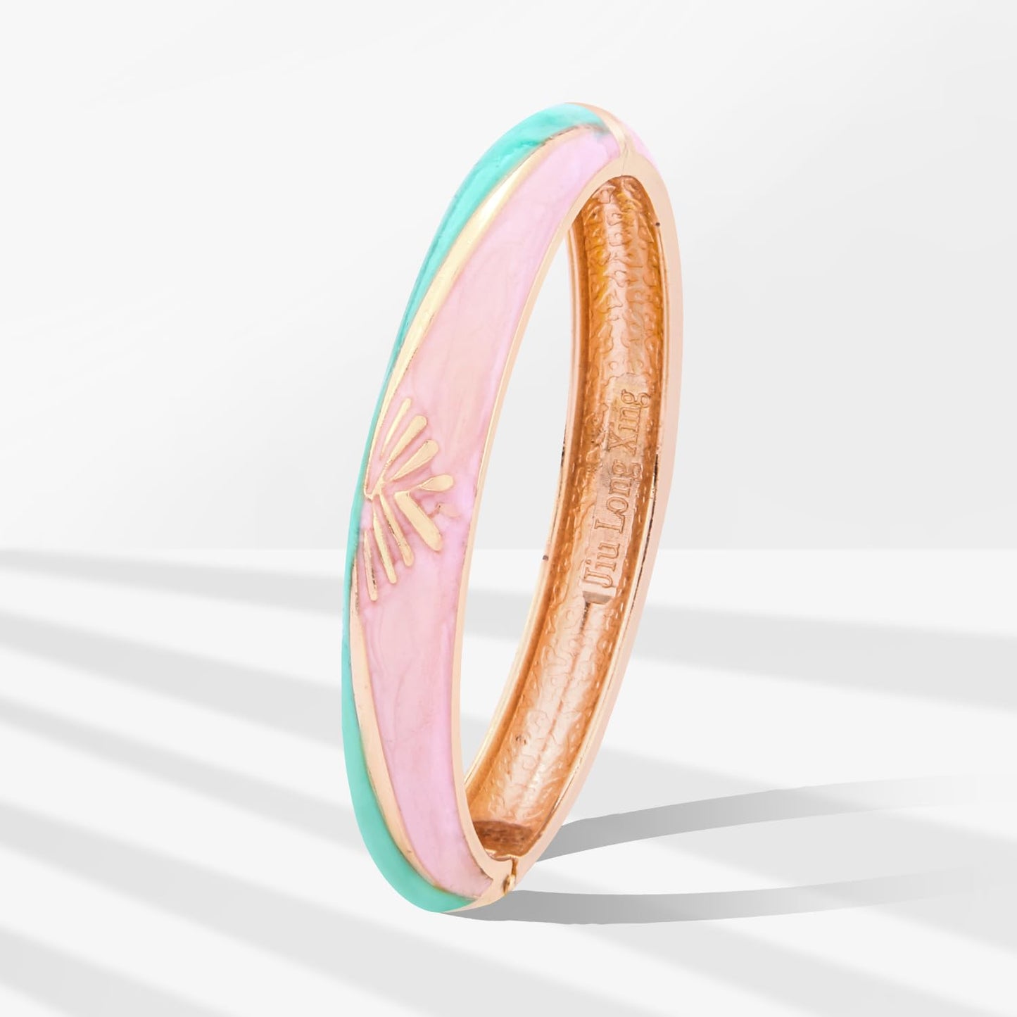 UJOY Cloisonne Bracelet Colorful Cloisonne Design Plated Hinge Enamel Bangle Jewelry for Women 55A79 Green-Pink