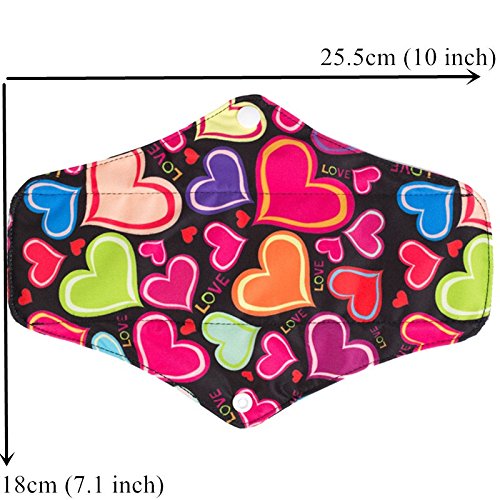 Reusable Waterproof Bamboo Charcoal Menstrual Pad Sets - Panty Liner Regular Flow Heavy Flow (Zhutan, m) - 6 Count - Mixed Multi colors Randomly