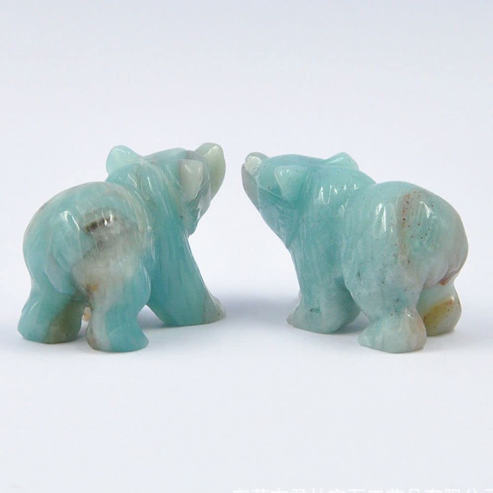 HLbshi Hand Carved Gemstone Crystal Bear Figurine Animal Statue Carving Office Home Decor Collections 2'' (Amazonite)