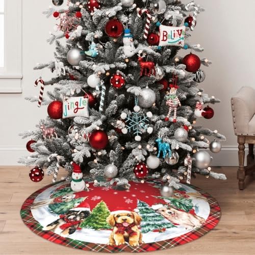 Dog Christmas Tree Skirt 36 Inch Xmas Tree Mat Party Decor Supplies for Holiday Home Decorations