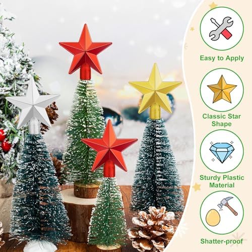 30Pcs Small Christmas Tree Topper, Mini Tree Topper Stars, 2.36 Inch Christmas Red Gold Silver Star Trees Top for Xmas Holiday Trees Ornament Home Decor