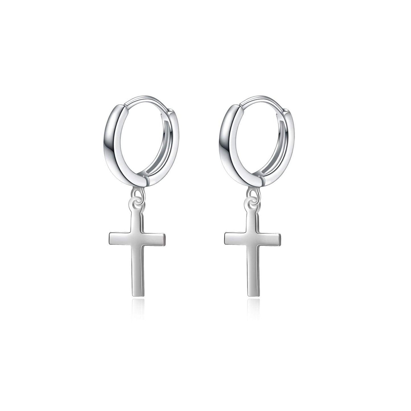 Sterling Silver Hanging Dangle Drop Cross Hoop Earrings for Women Men