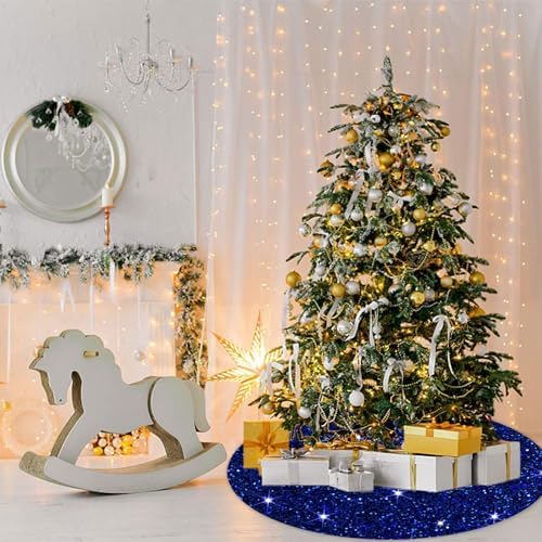 FUHSY Christmas Palm Tree Skirt 21 Inch Velvet Sequin Christmas Tree Skirt Blue Small Tree Skirt Shimmer Christmas Tree Floor Mat Vintage Metallic Tree Skirts for Xmas Diameter Tree Decor