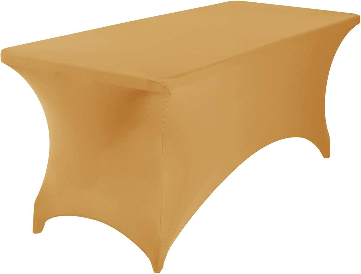 2Pack Spandex Waterproof Table Covers 6ft，Spandex 6ft Waterproof Table Cover for Party,Wedding, Banquet, and Events(Gold)