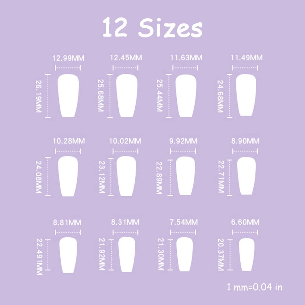 BABALAL Matte Press on Nails Long Coffin Fake Nails Pink Glue on Cute Acrylic False Nails with Flower Design for Women and Girls