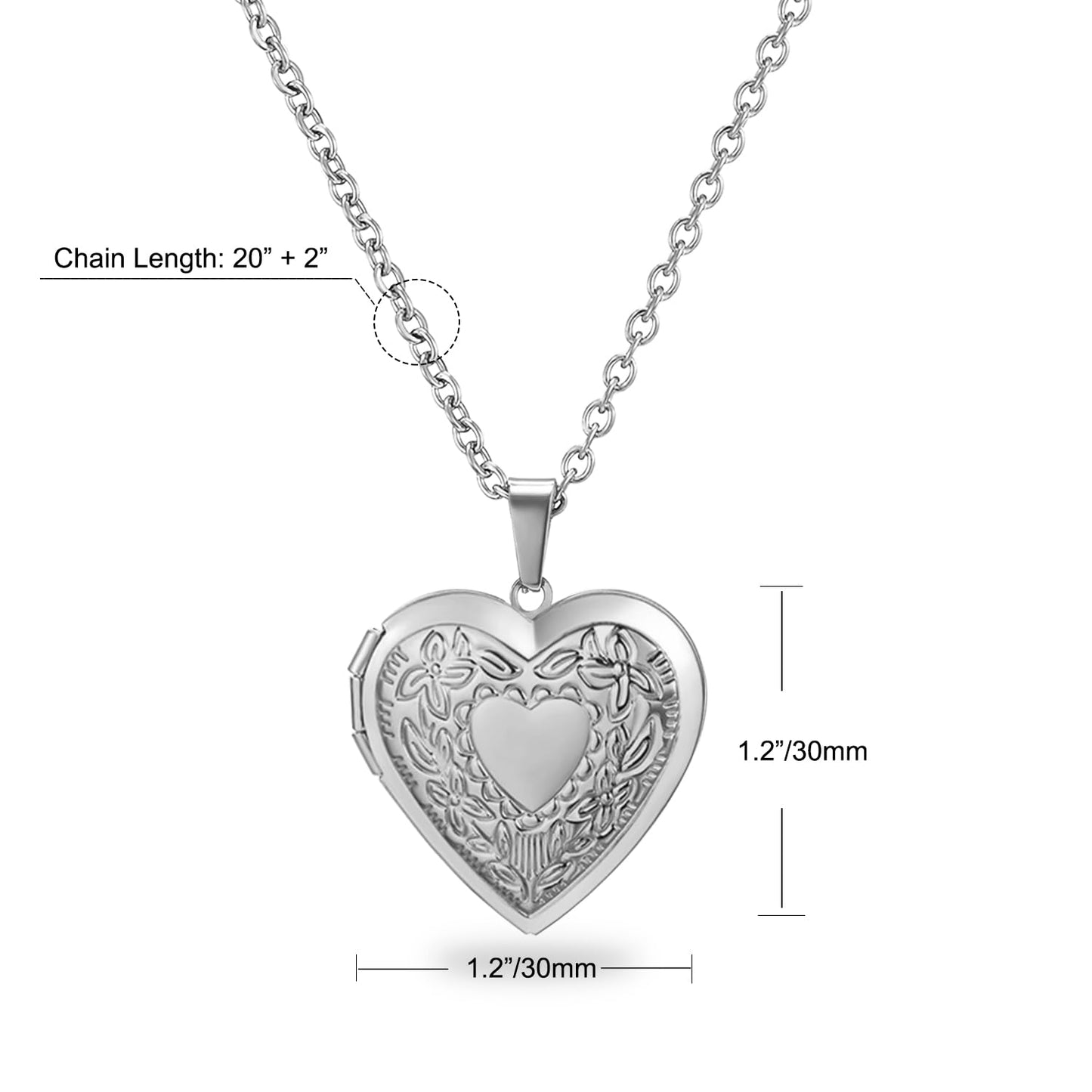 PHOCKSIN Silver Heart Locket Necklace Flower Engraved Personalized Love Heart Necklace that Holds Pictures Customized Gifts Locket Necklaces for Women