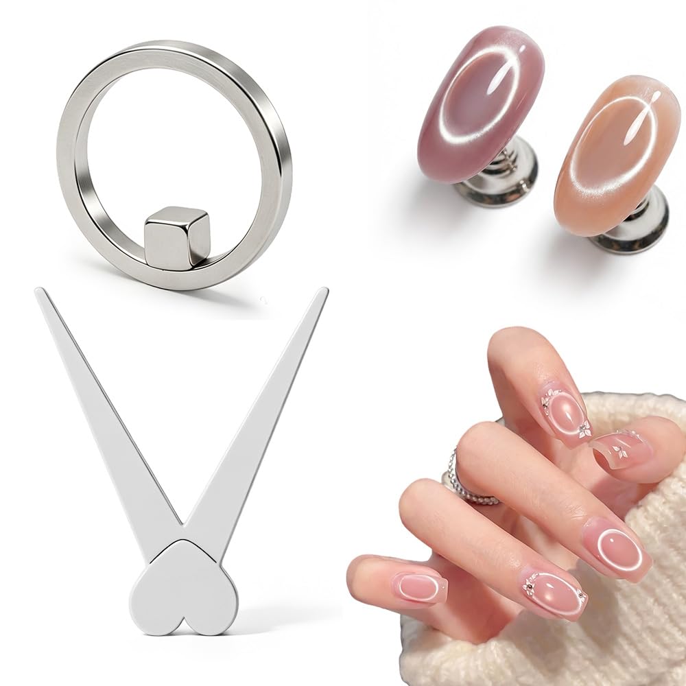 2026 New Ring-Shaped Cat Eye Magnet for Nails,Circular Magnet & Two Tip Scissor Tool for Cat Eye Gel Polish, Home DIY, Beginners & Nail Artists (Ring + French magnet)