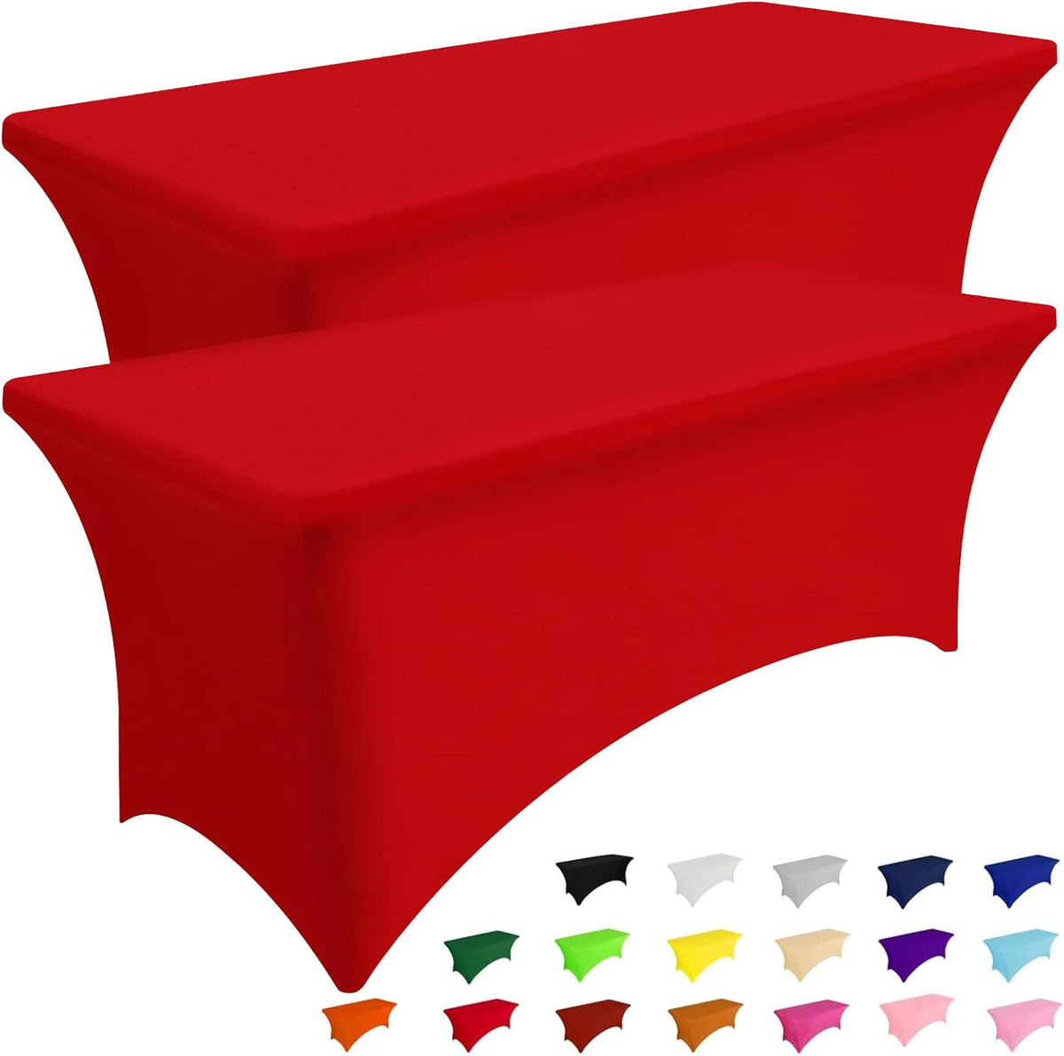 Smiry 2 Pack Spandex Table Cloth 5FT, Elastic Fitted Stretch Tablecloths, Washable and Wrinkle Free Rectangular Patio Table Cover for Outdoor, Wedding, Banquet & Parties (Red, 60Lx30Wx30H Inch)