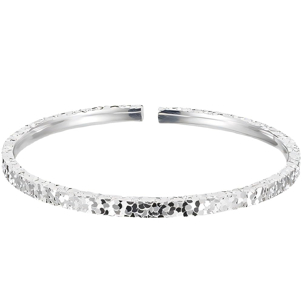 Handmade 925 Sterling Silver Bangle Bracelet For Women Hammered Bangles Open Adjustable Bangle For Women Stackable Statement Textured Bangle Bracelet Simple Dainty Silver Thin Bangle Jewelry For Women