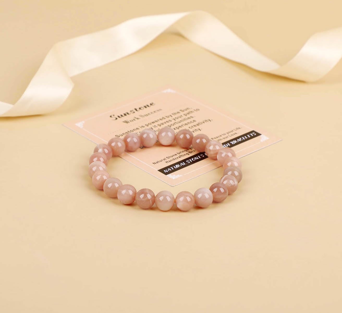 AD Beads Handmade Gemstone Stretch Elastic Bracelet Crystal Healing Reiki Nature's Beauty and Spiritual Essence Unisex (8mm, Sunstone (Work Success))