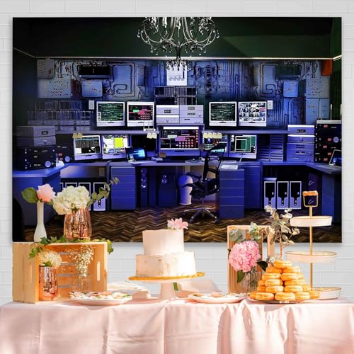 7x5ft Office Backdrop Retro Computer Photo Backdrop Hacker Room Background for Monitoring Room Decorations Photo Booth Props Supplies YUNBDJ557